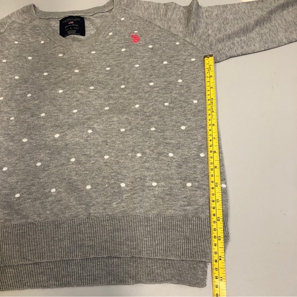 Ladies Grey Polo Brand V Neck Sweater, Grey with white polka dots, Sz L - Picture 10 of 12